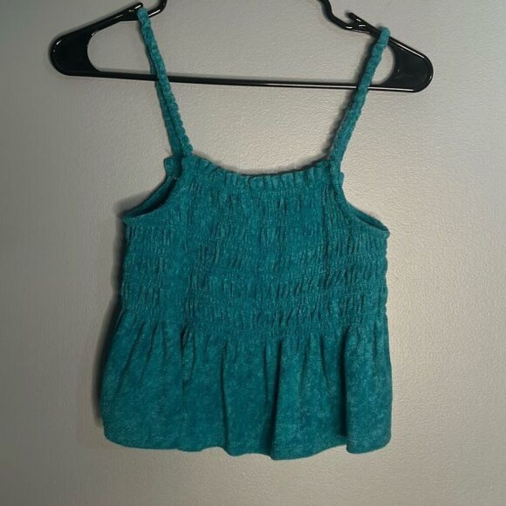 SO teal terry cloth spaghetti strap crop tank top summer beach Y2K‎